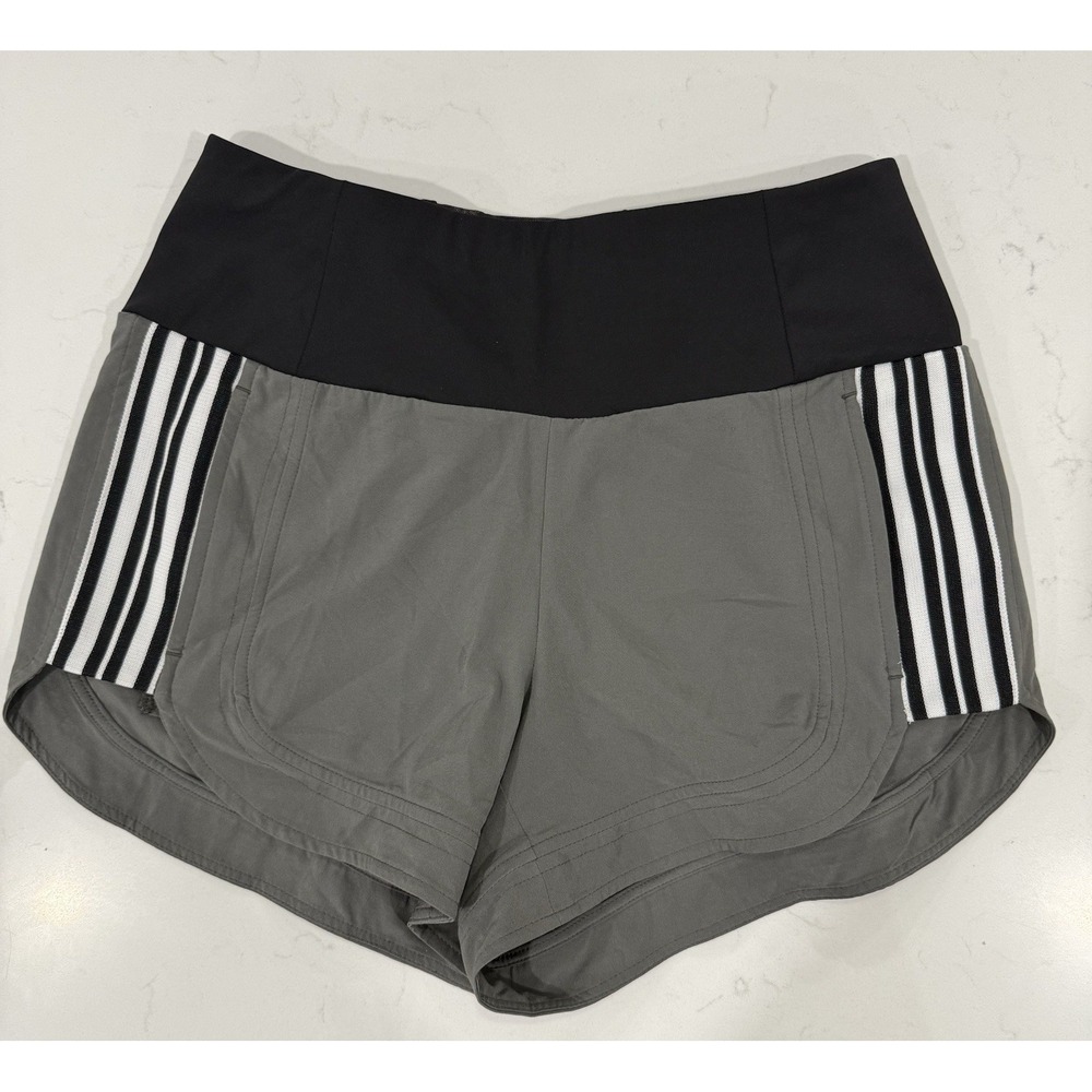 Athleta Ascender Athletic‎ Shorts Womens Size 0 Gray Stripes Running Pockets